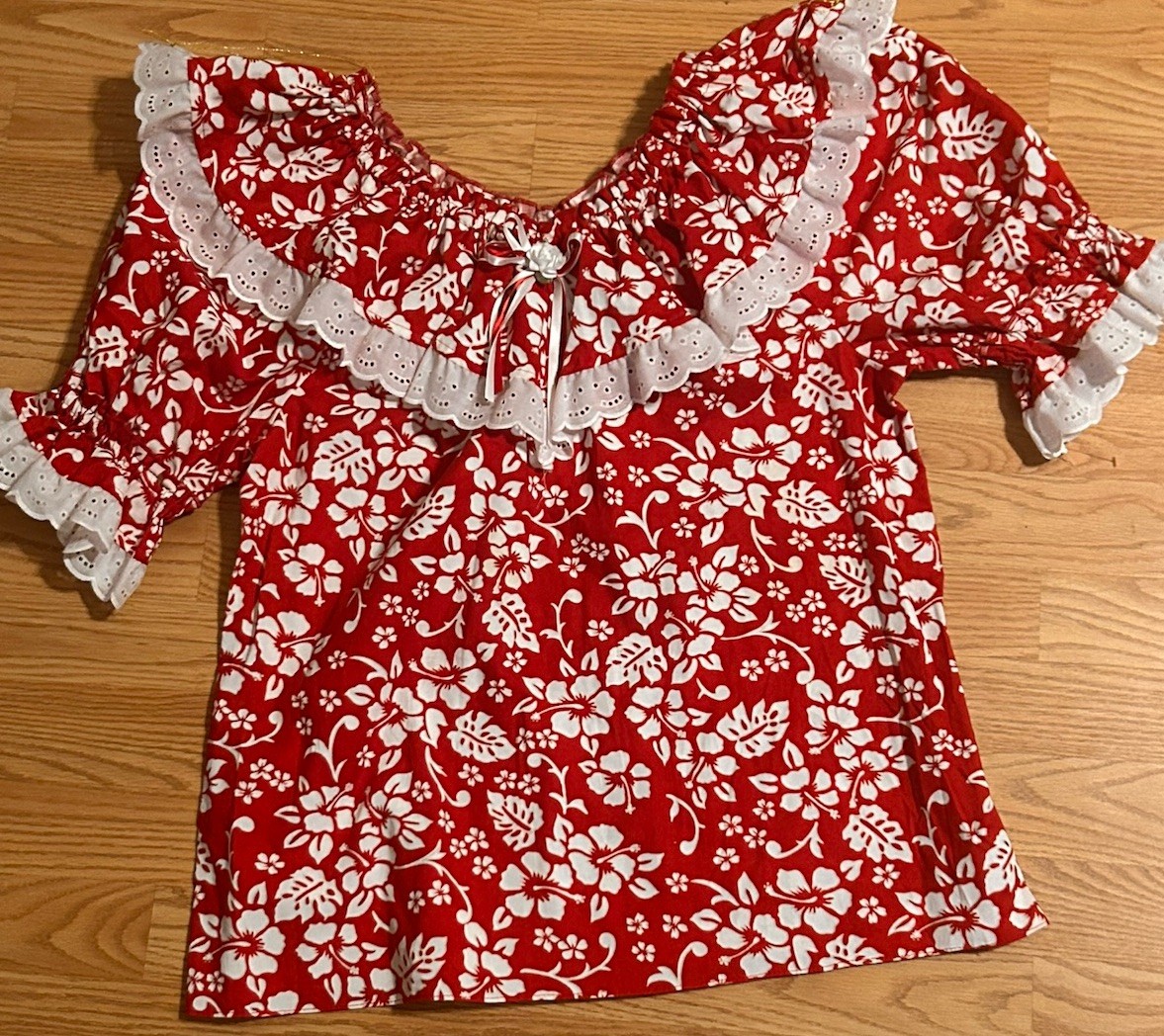 Vintage Handmade Red Floral Square Dance Dress S/M 4 Piece Western, Rockabilly