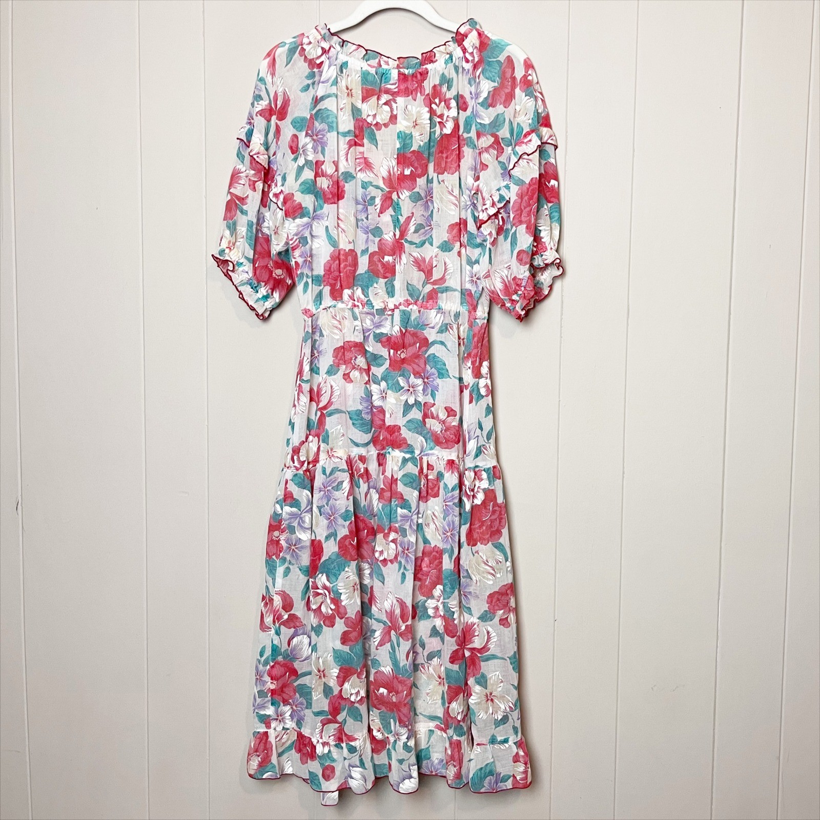 VTG Foxy Lady San Francisco Vintage Floral Midi Dress Ruffle Red 80s Early 90s