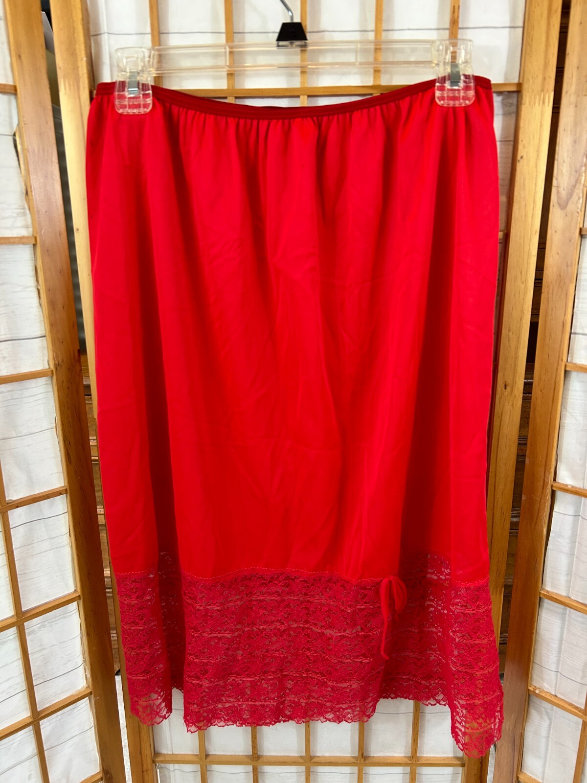 Vintage Stoneswear Slip Half Women Medium Red Nylon Lace Hem Elastic Waist Skirt