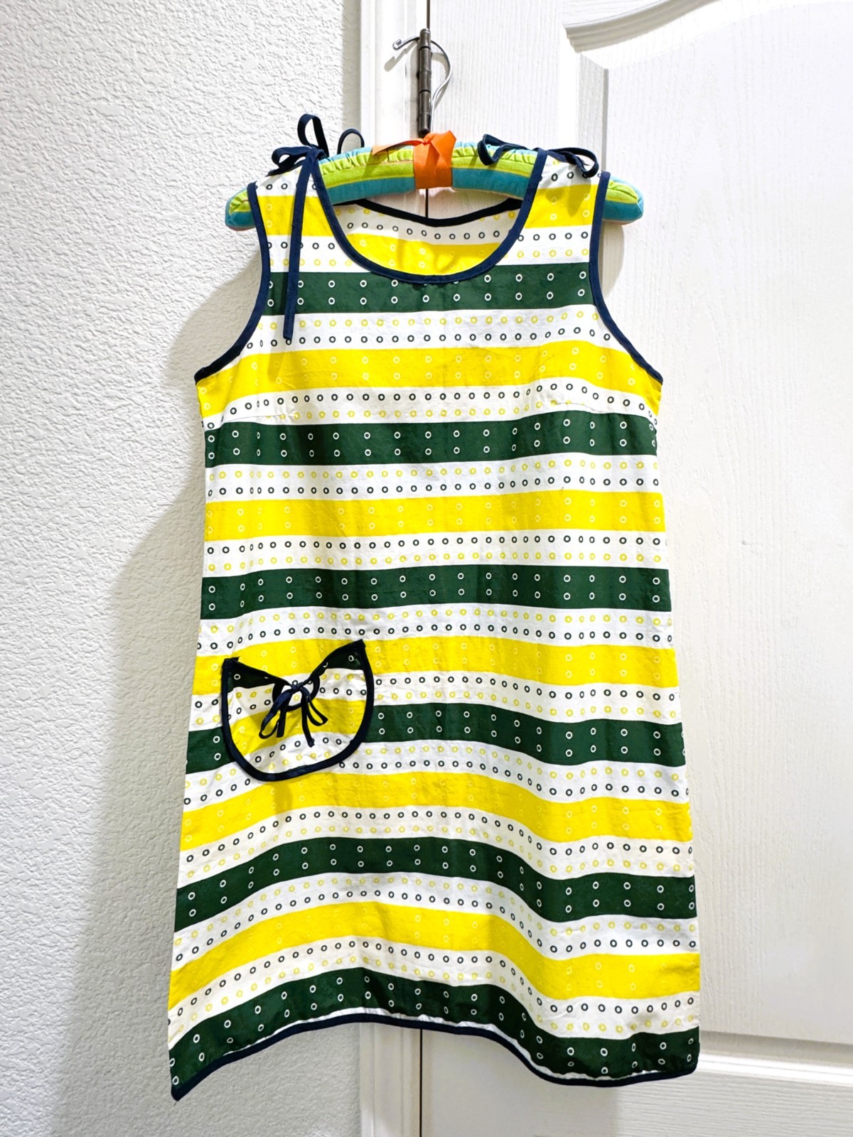 Vintage 1960s Mod Green and Yellow Mini Shift Dress or Beach Cover-up Large L