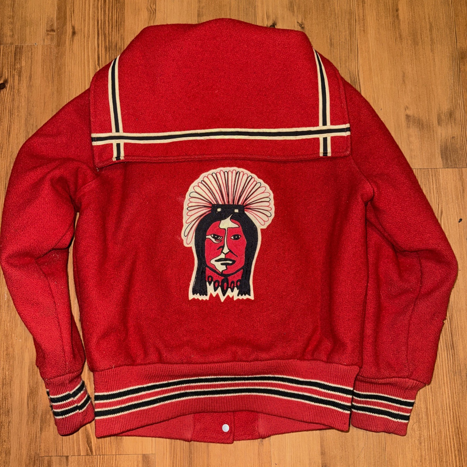 Vintage Indian Head Wool Letterman Varsity Jacket Women’s Size Large Polo Style