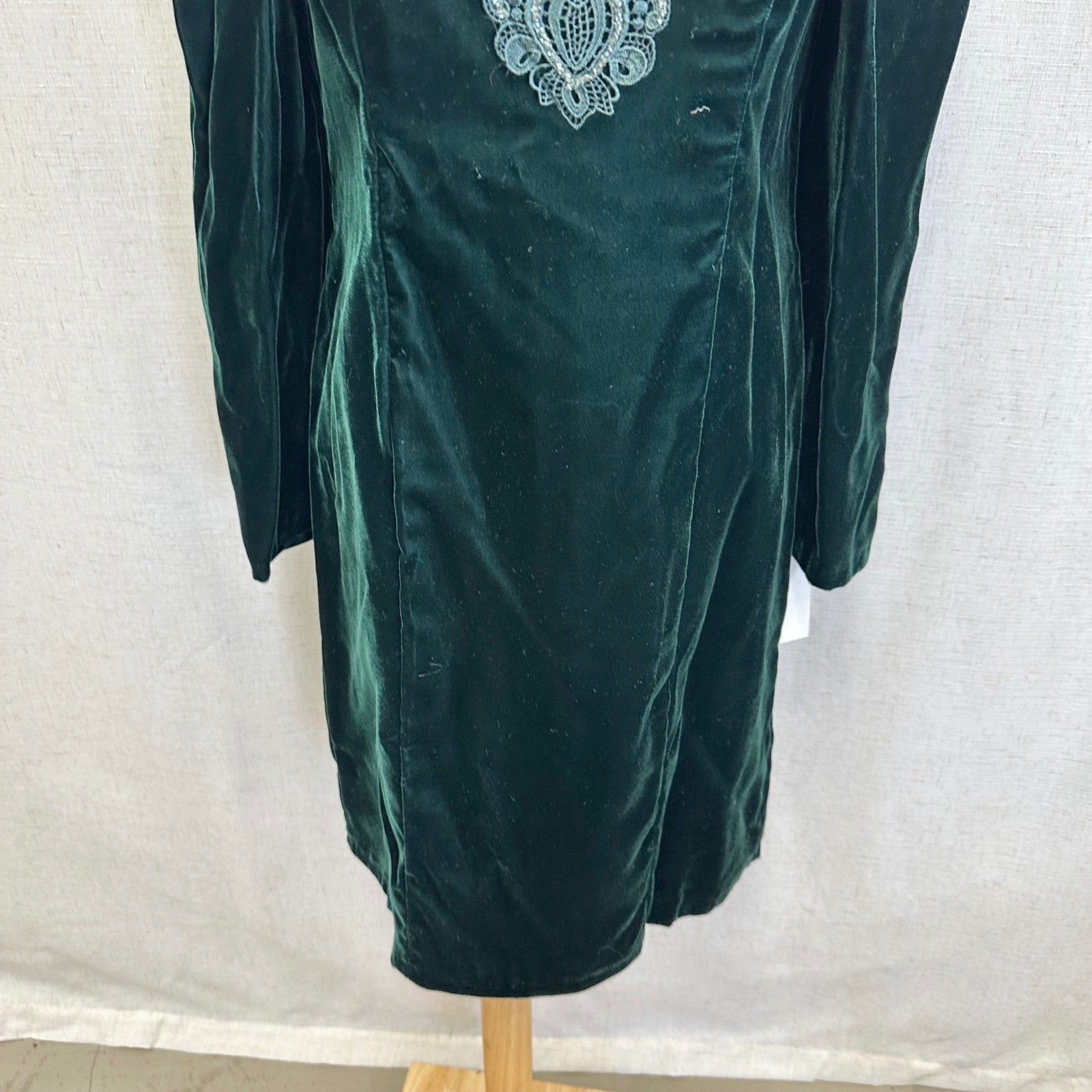 Moda International Emerald Green Velvet Lace Cold Shoulder Goth Dress Size 12