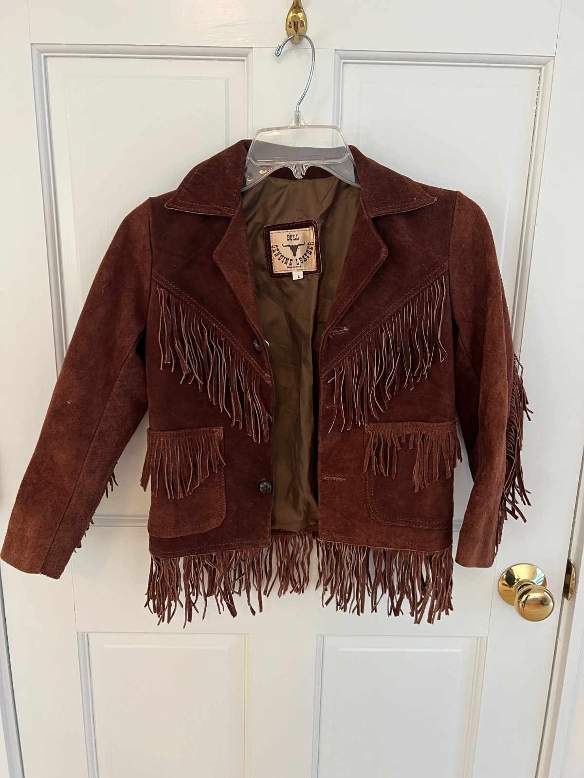 Vintage 70s Bull Genuine Suede Leather Western Fringe Jacket Brown XS/S Women