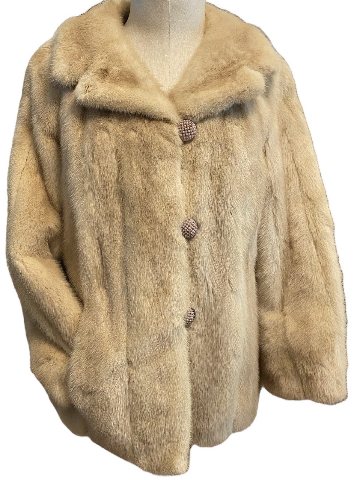 VTG 26” Natural Tourmaline Mink Fur Swing Coat Women’s Sz S/M Montaldos