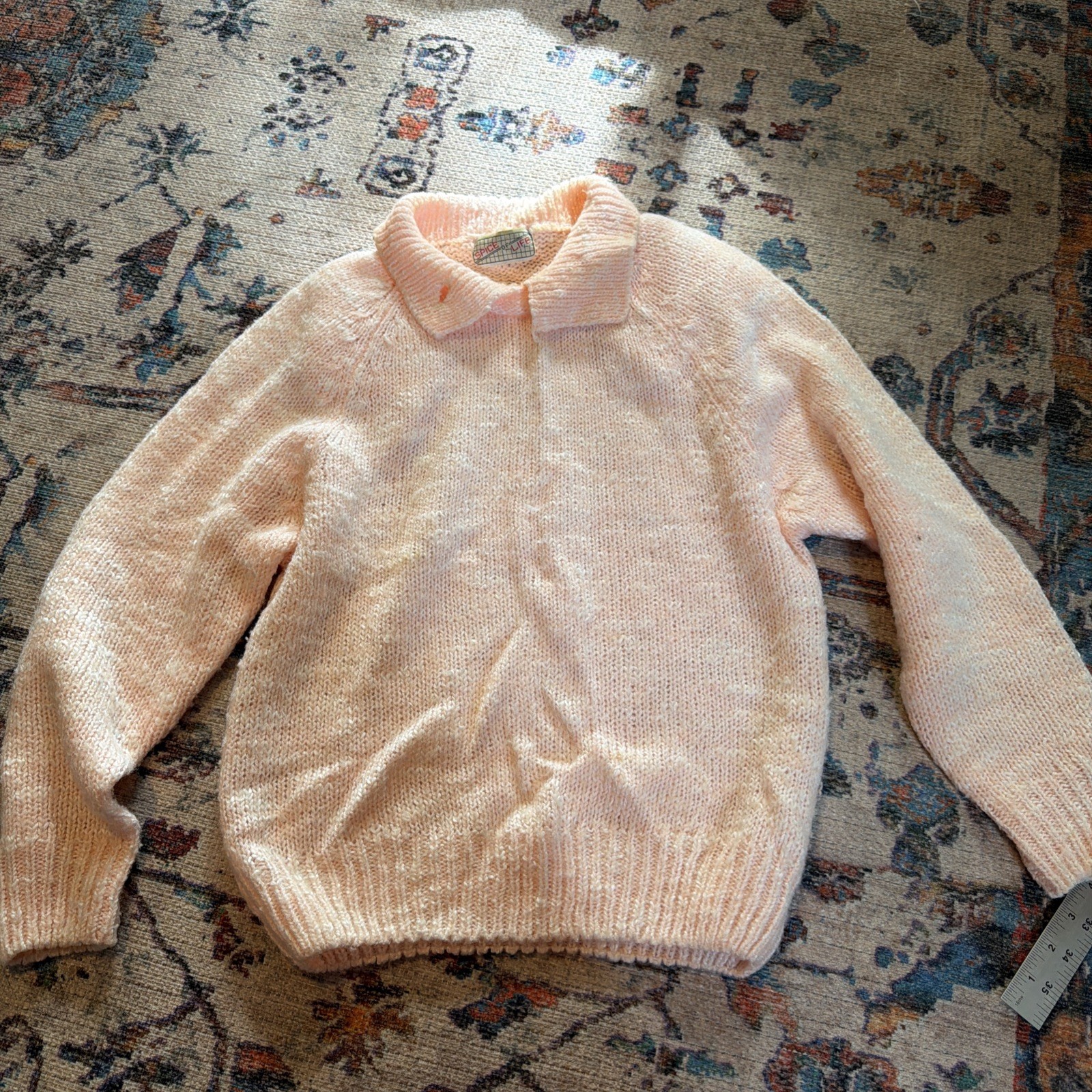 Vintage Spice Of Life Sweater Women’s Small Knit 80s Pullover Retro Peach