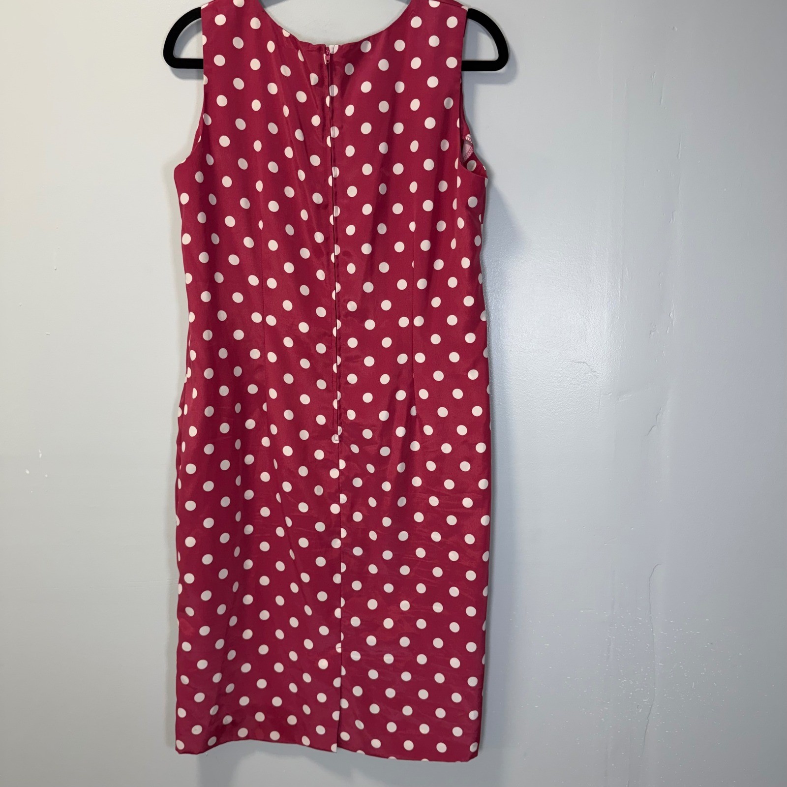 Leslie Fay Vintage Polka Dot Dress and Jacket Set Raspberry Pink Womens 14P