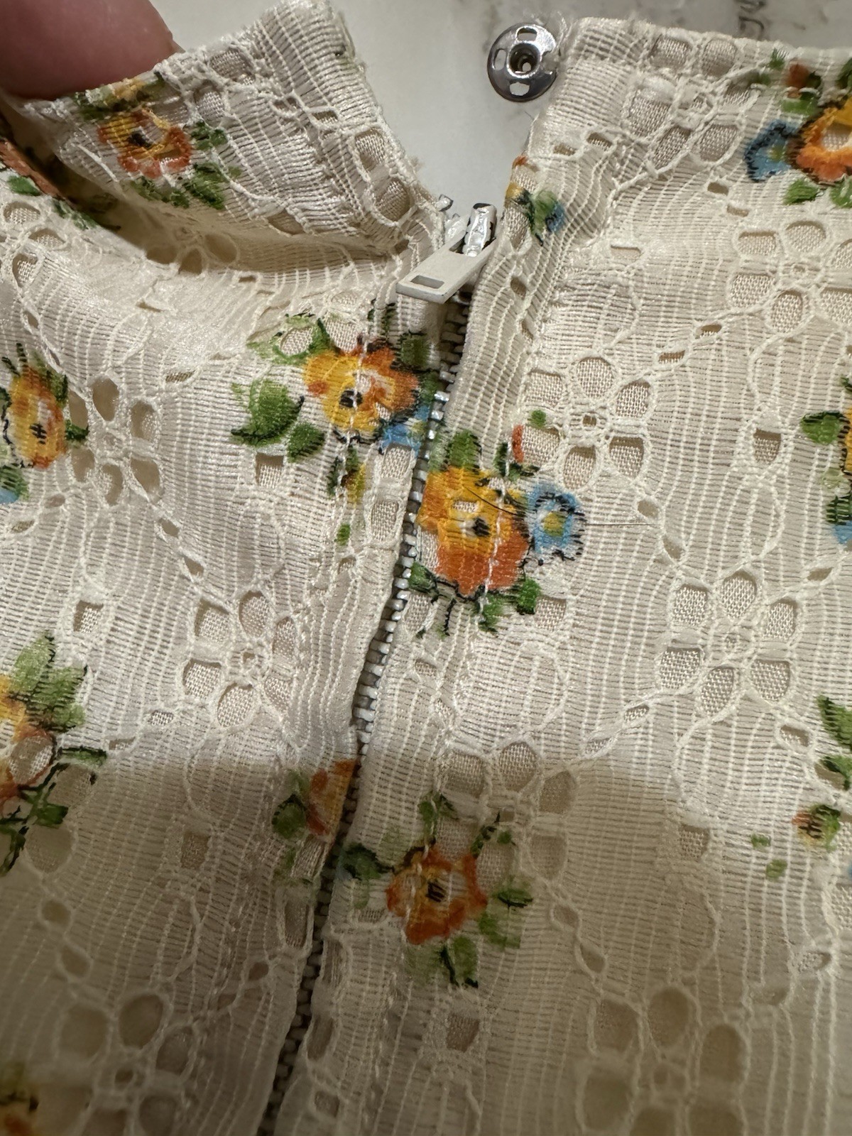 FABULOUS VTG Homemade Dress Floral Lace Cottage Core Prairie SMALL High Waist