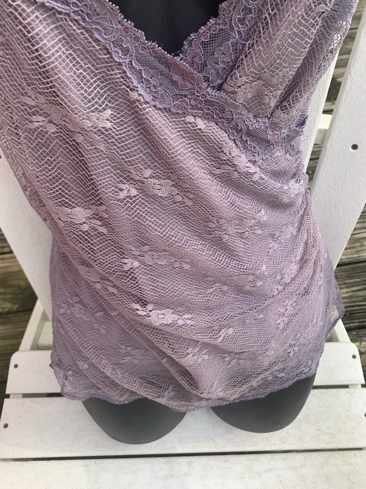 Ann Ferriday Fairy Top Lavender Purple Faux Wrap Lace Stretch Lace M