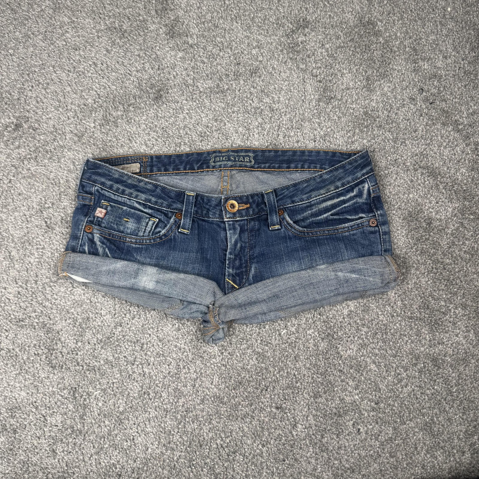 Big Star Denim Shorts Womens 28L Blue Rolled Cuff Distressed Casual Summer