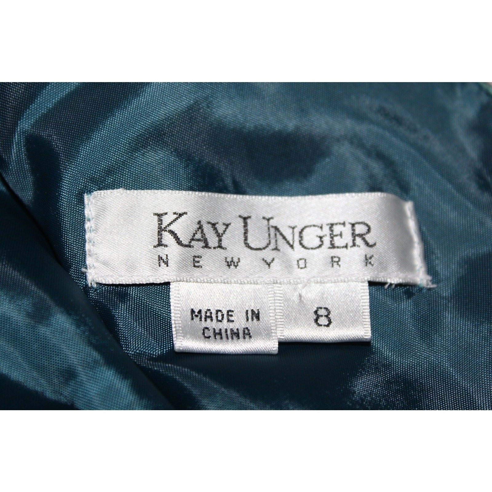 VTG Kay Unger Silk Blend Teal Iridescent Taffeta Cocktail Dress Empire Waist 8