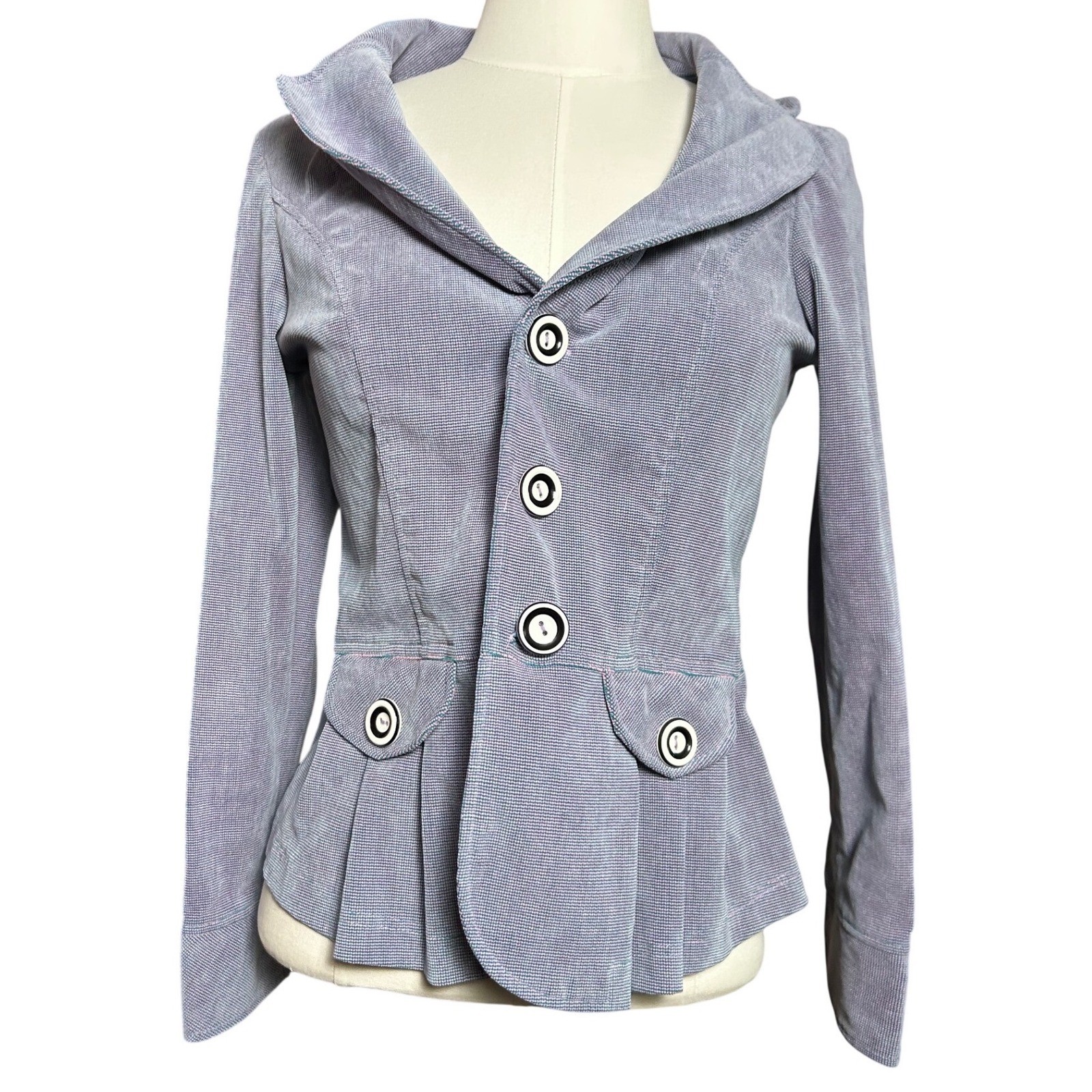 Y2K VTG Corduroy Peplum Blazer Textured Button Down Jacket Purple Preppy