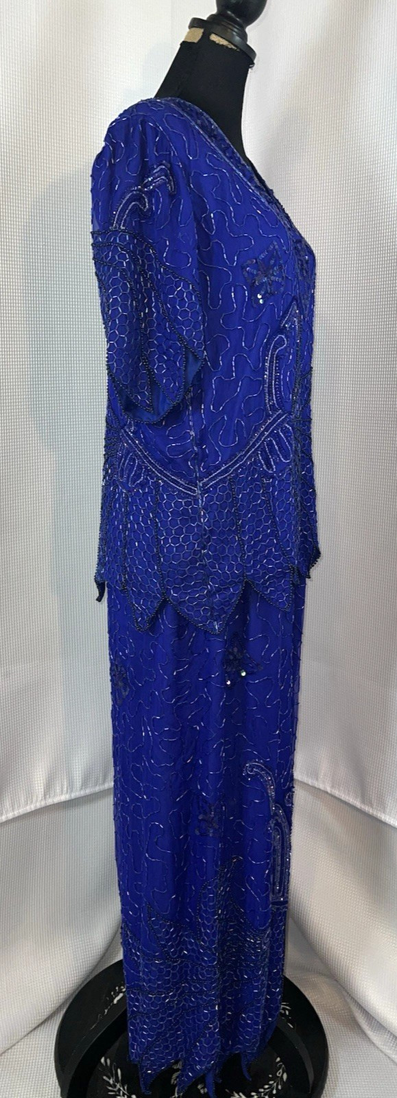 Vintage Tan-Chho Beaded Silk Dress 2 Piece Altered Size Medium Sequin x103