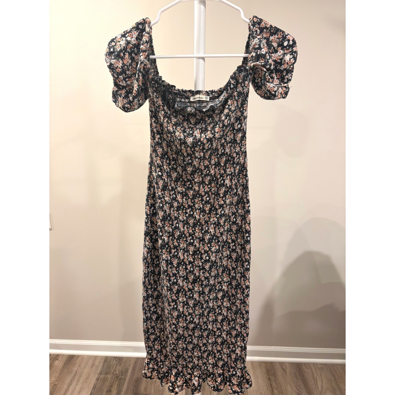 Cottage Coquette Fairy Boho Abercrombie & Fitch Puff Sleeve Dress Black XST