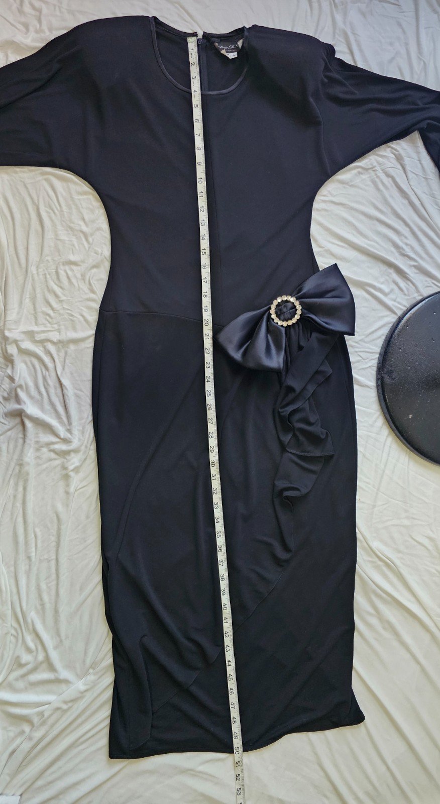 Vintage Rosalind De Sherry Black Dress | Rhinestone Bow | Size 8 | NY Designer