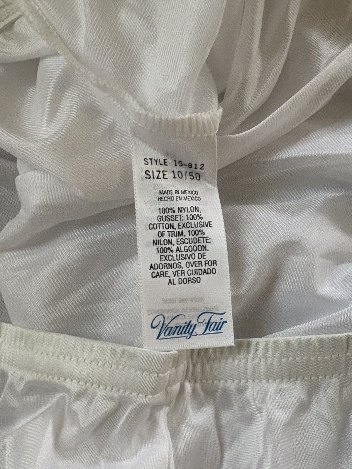 Vanity Fair 10/3XL Pure White SATIN Full Nylon Brief Panties #15812 Vintage NWT