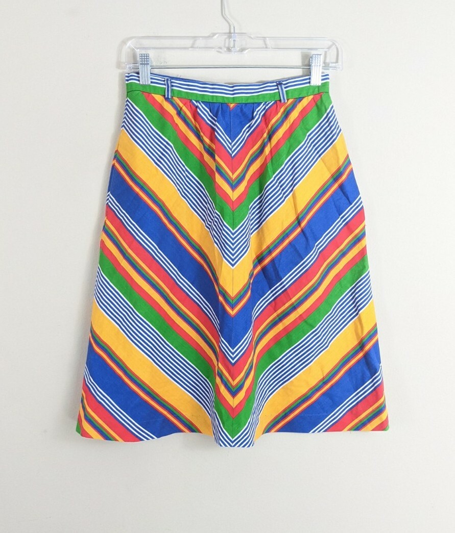1970’s cotton A line striped True Vintage Skirt pockets 27 inch waist stripes