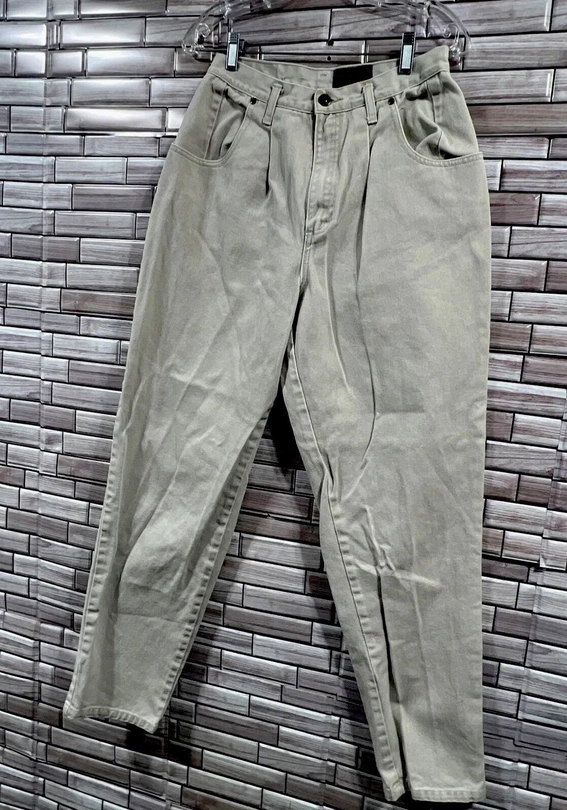 Y2K Eddie Bauer womens 2 Tall hight waisted pleated front denim beige Cotton VTG