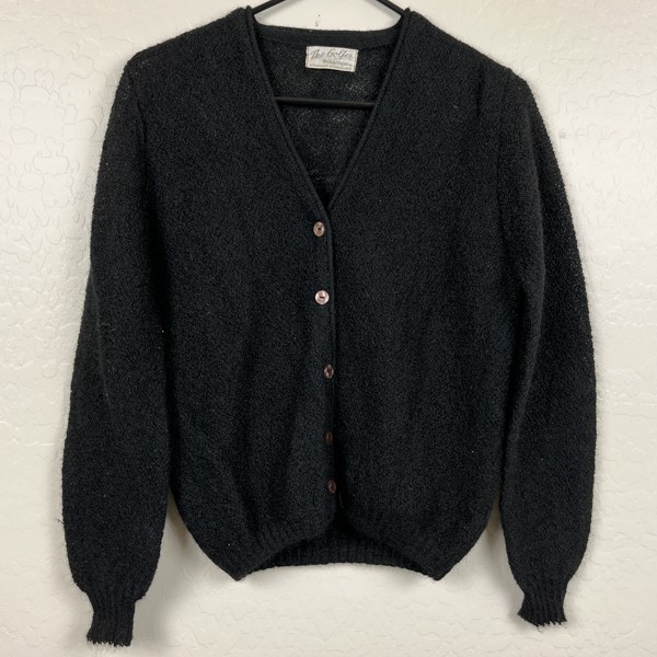 Vintage 1950s British Vogue The Golfer Mohair Cardigan Womens Black Preppy VTG