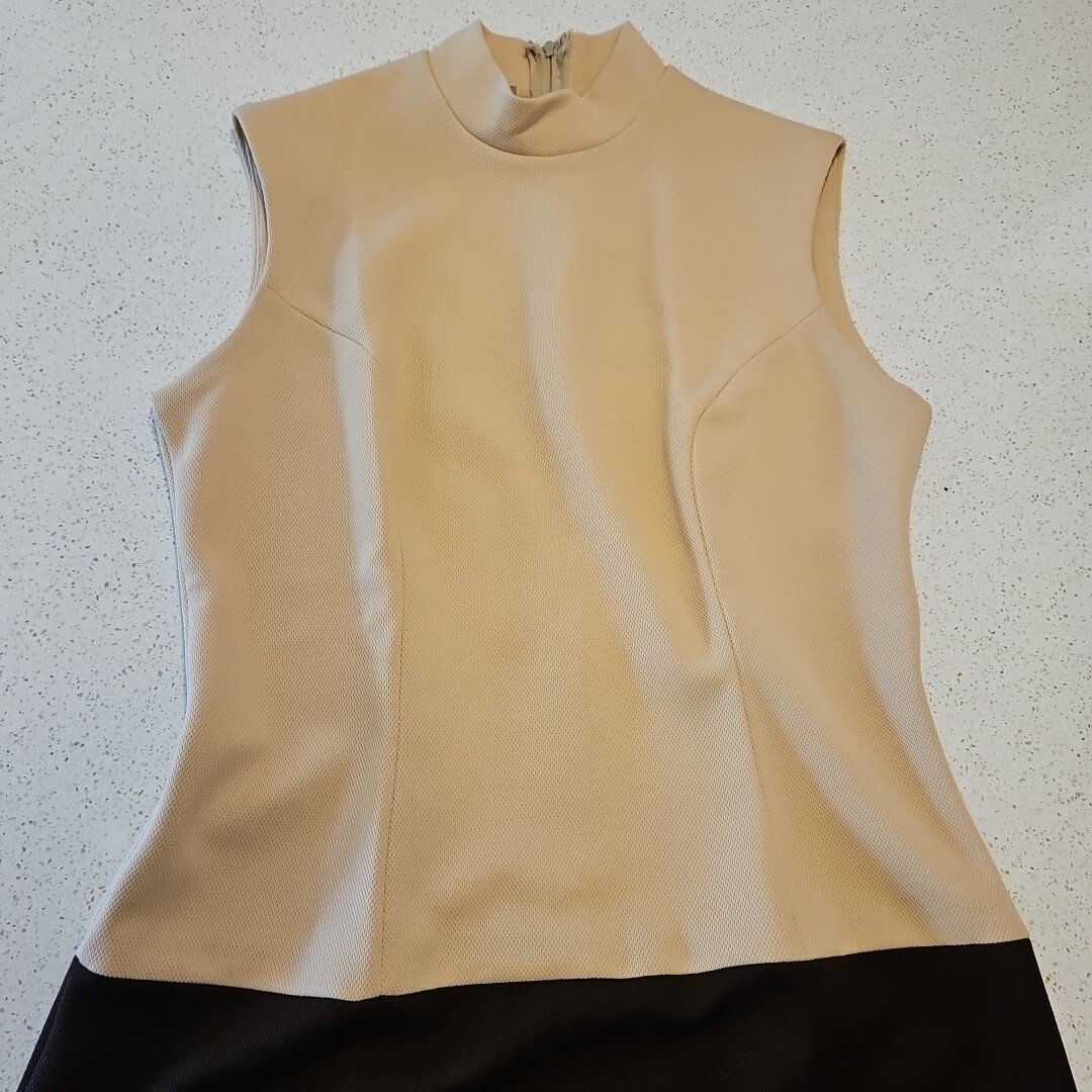 Vtg Hob Nobber Sheath Dress Womens S Brown Beige 60s Mod Double Knit Stretch