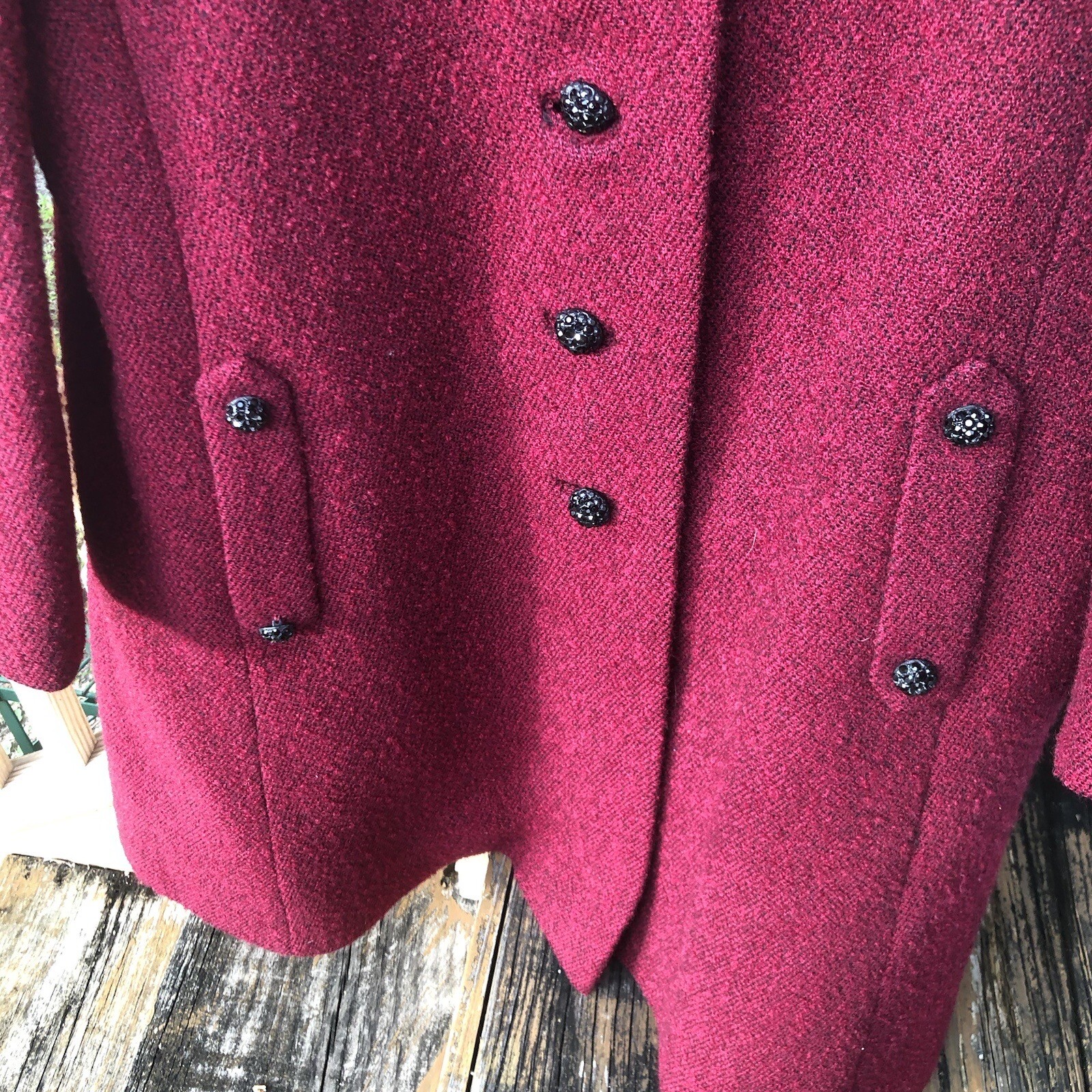 John Wanamaker Brynwood Wool Coat Sz M L Fur Collar Burgundy Lined Vtg 50 Womens