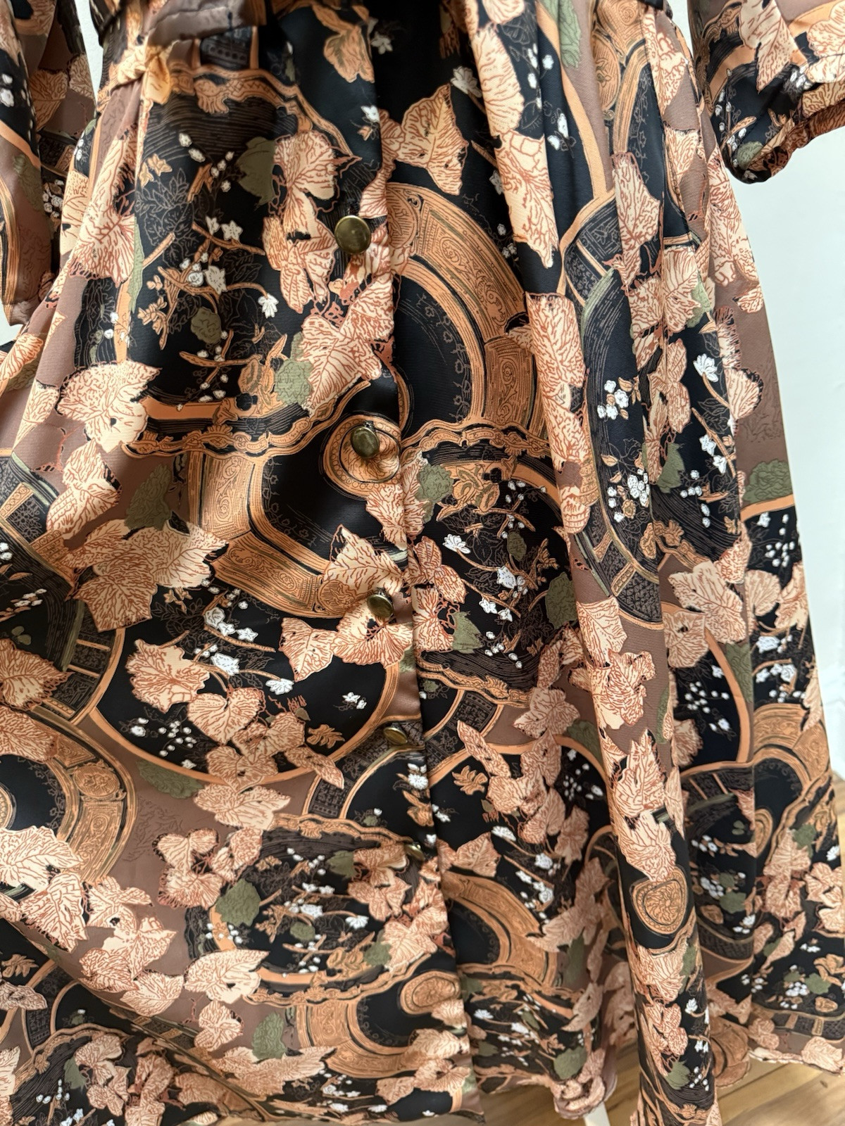 Vintage 80s Does 50s Shirt Dress George Originals POCKETS Bold Floral Black 12