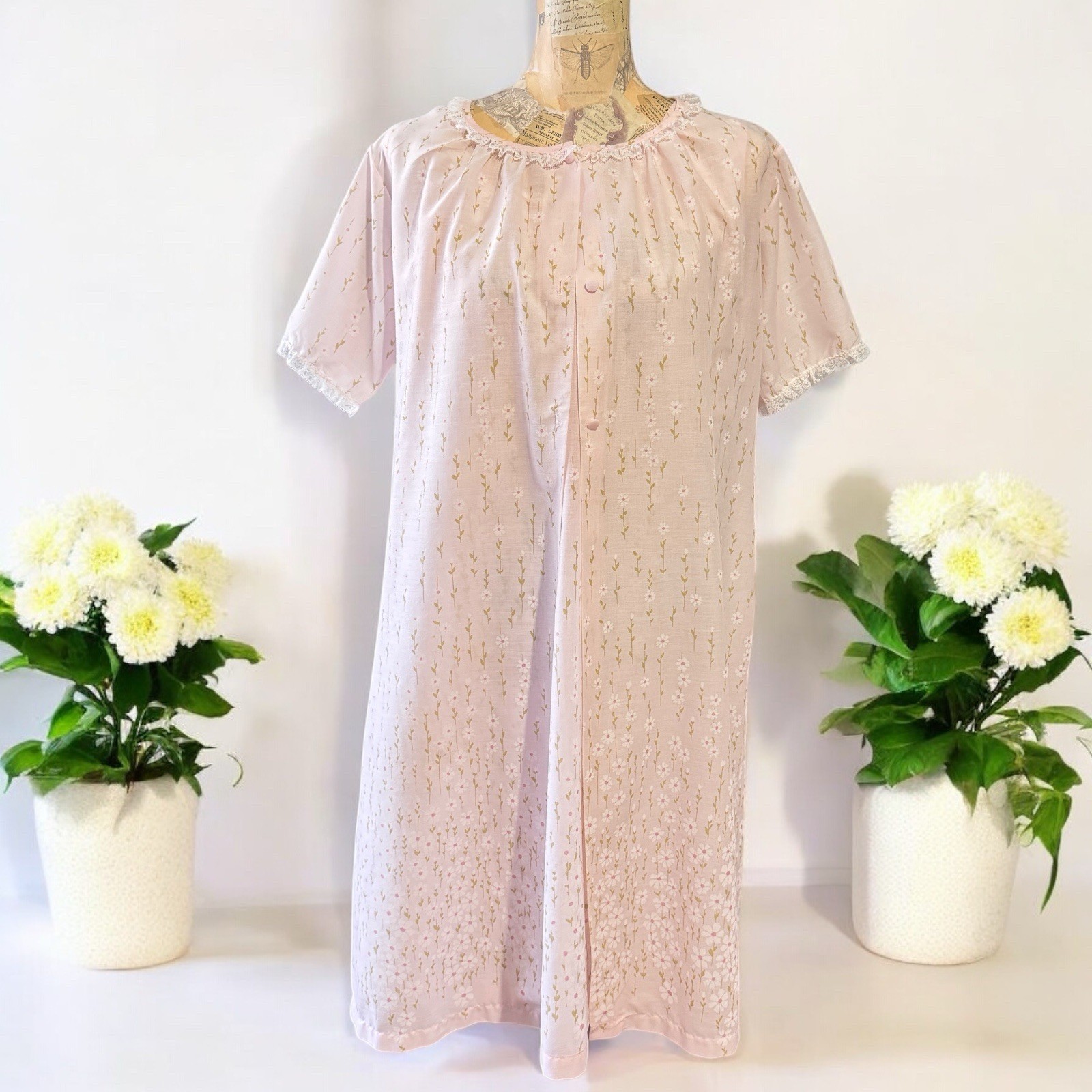 VTG Pinehurst Lingerie Nightgown Robe 2 Piece Pink Cotton Blend Women’s Small