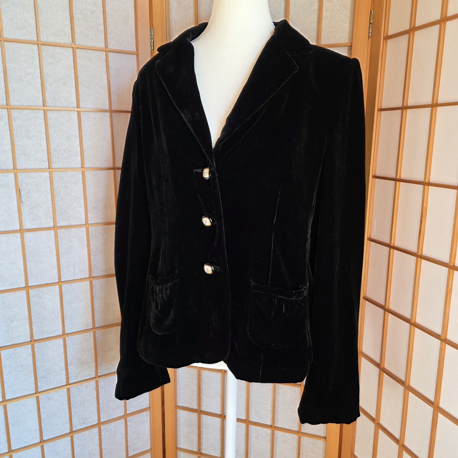 Parisian Vtg 90s Blazer Jacket W’s Sz 10 Silk Blend Black Velvet 3 Button Lined