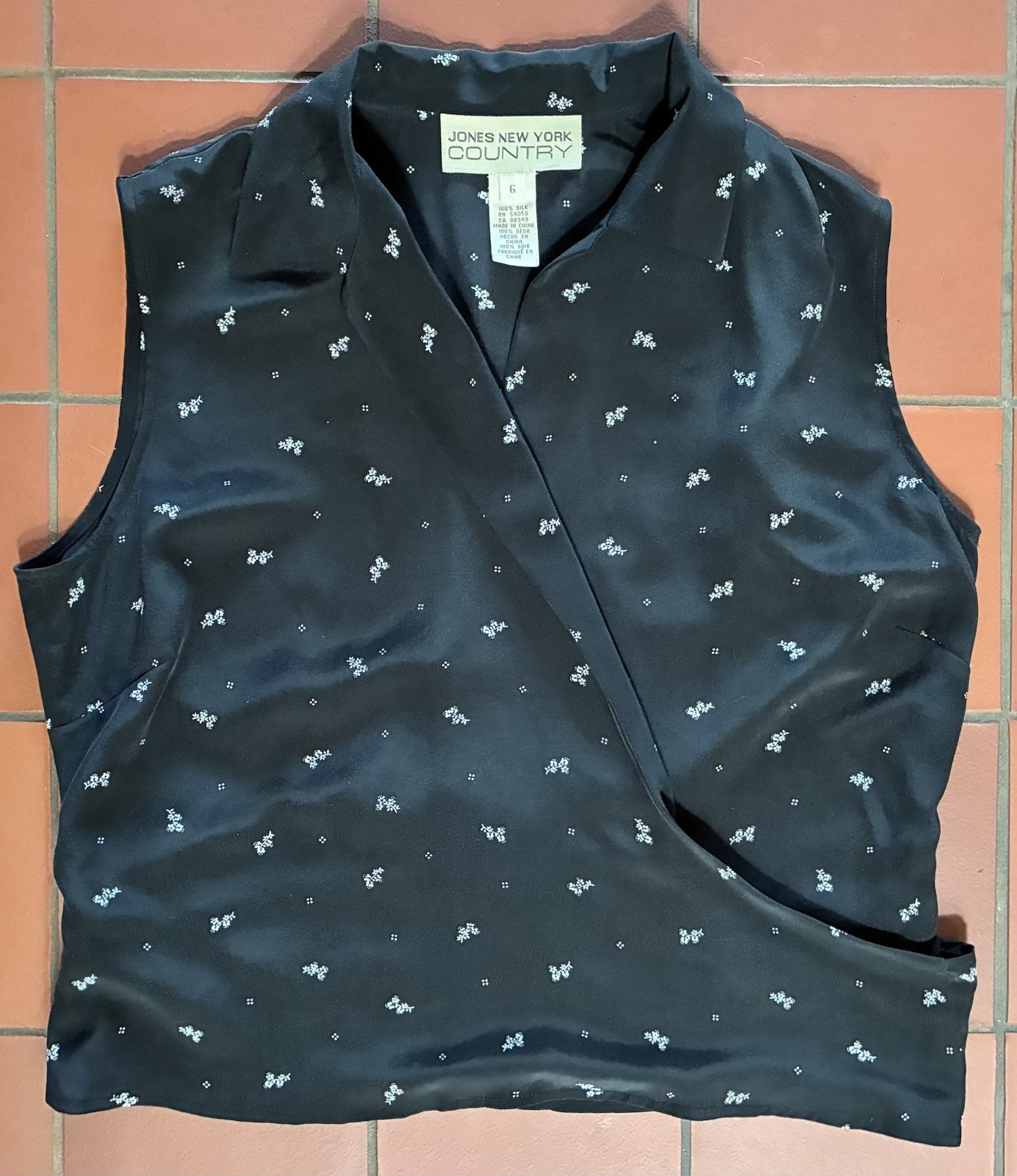 Vintage 90s Y2K Black Silk Collared Sleeveless Wrap Tie Shirt Blouse Career L