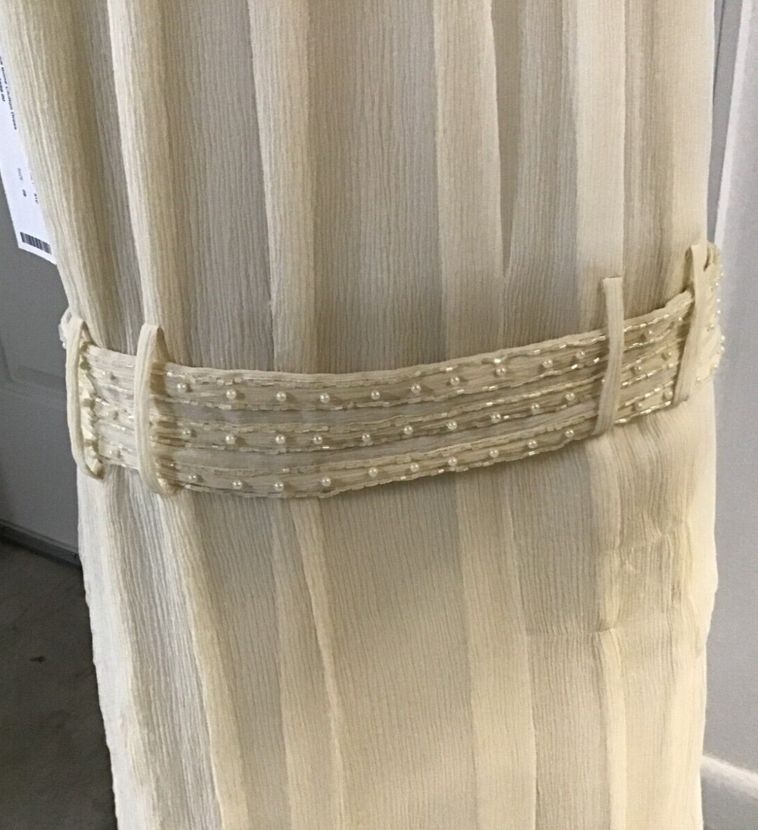 W by Worth Petite 100% Silk Cream Vintage Size 8 Lined Sheath Dress Beaded Belt