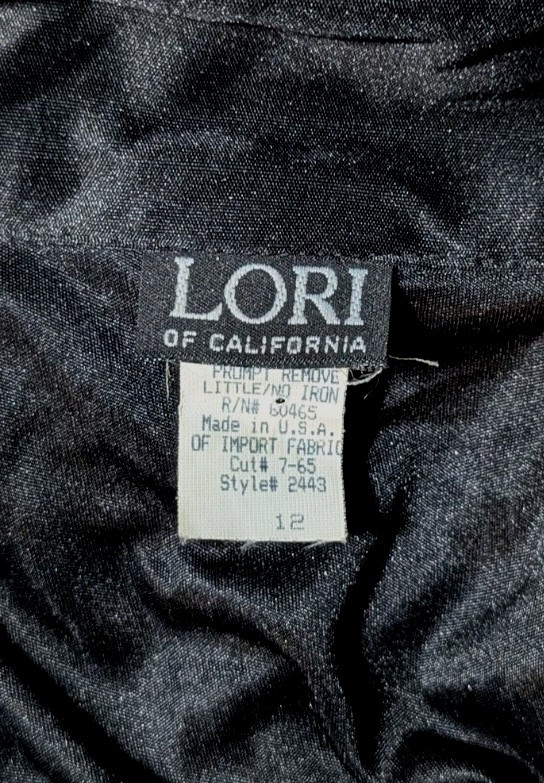 Vtg 80s Lori of CA Casuals Blouse Top Shirt Black And Silver Metallic Disco 12
