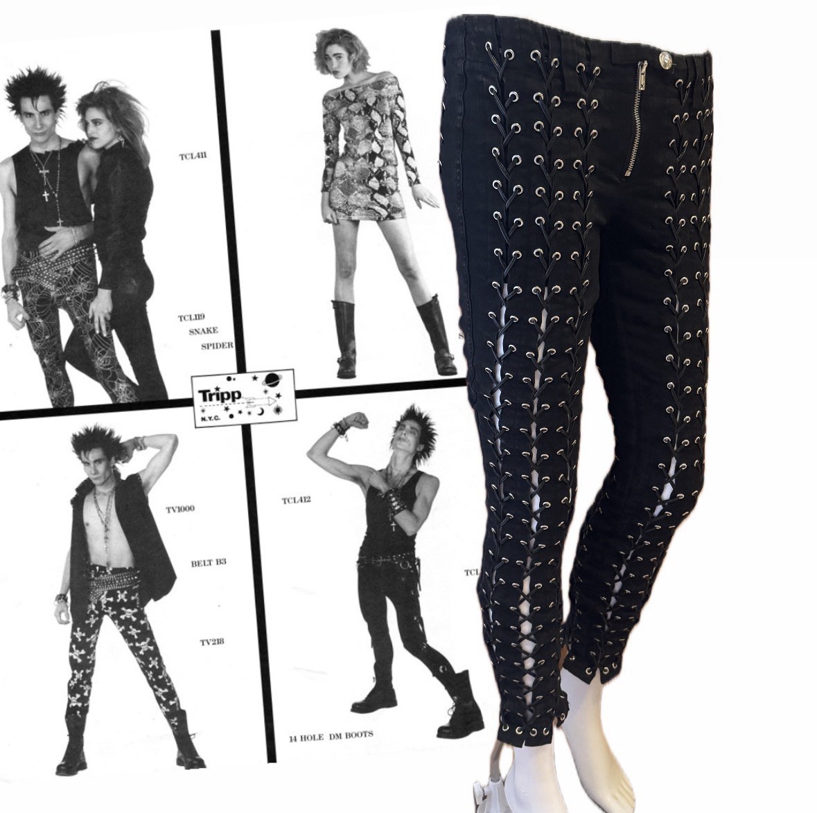Vintage Tripp NYC Lace Up Corset Pants Goth Punk Cyber Y2K Low Rise XS/S Rare