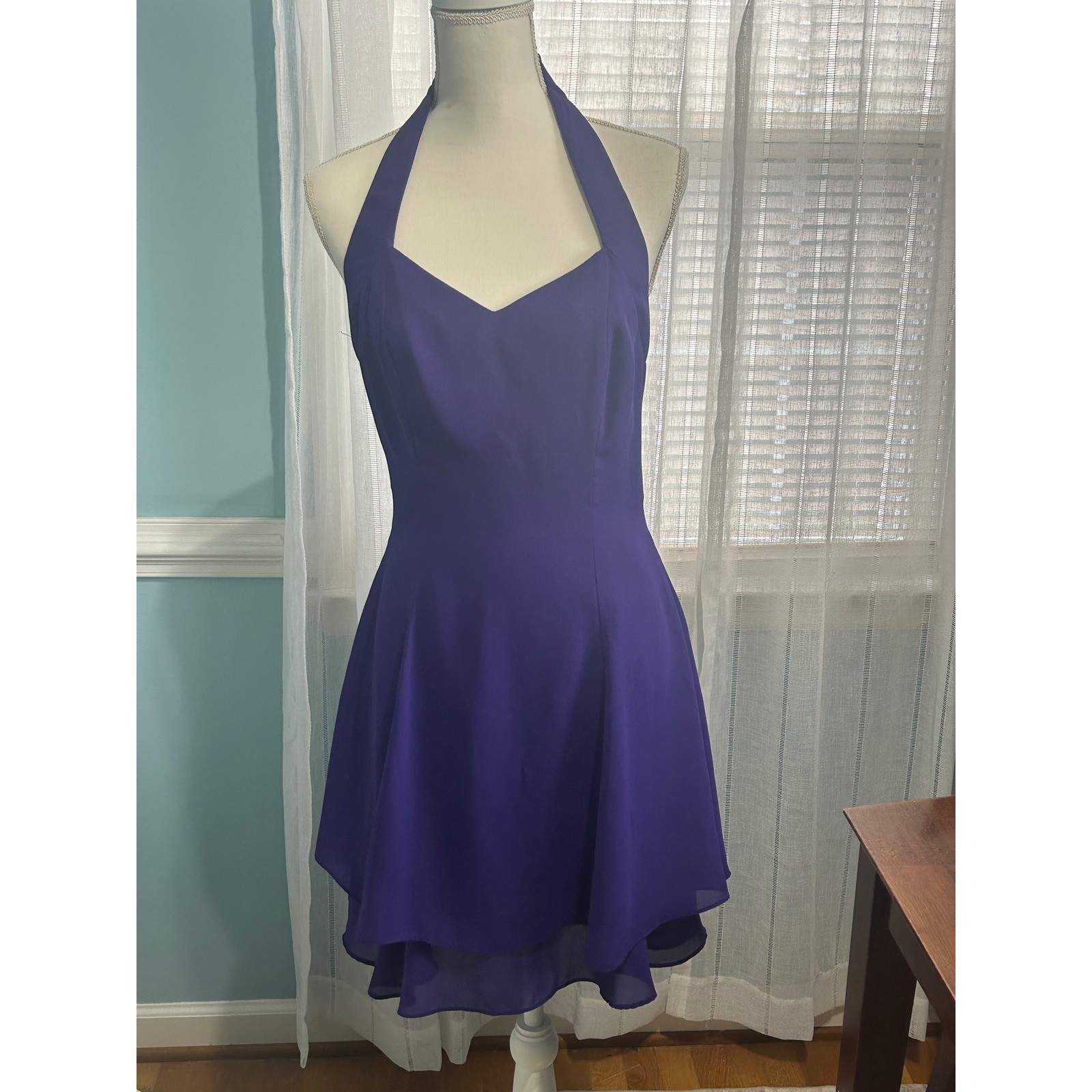 Vintage Jump Casuals Purple Halter Dress Mini Sweetheart Neck 90s Y2K Size 9/10