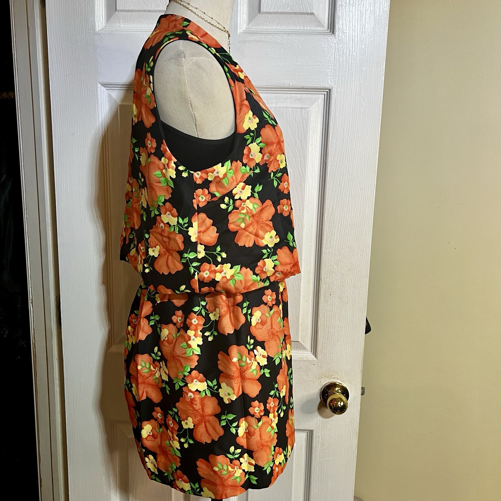 Vtg Wms 2Pc Floral Coral Vest Mini Skirt Retro Preppy Mod Boho Casual Set M/L
