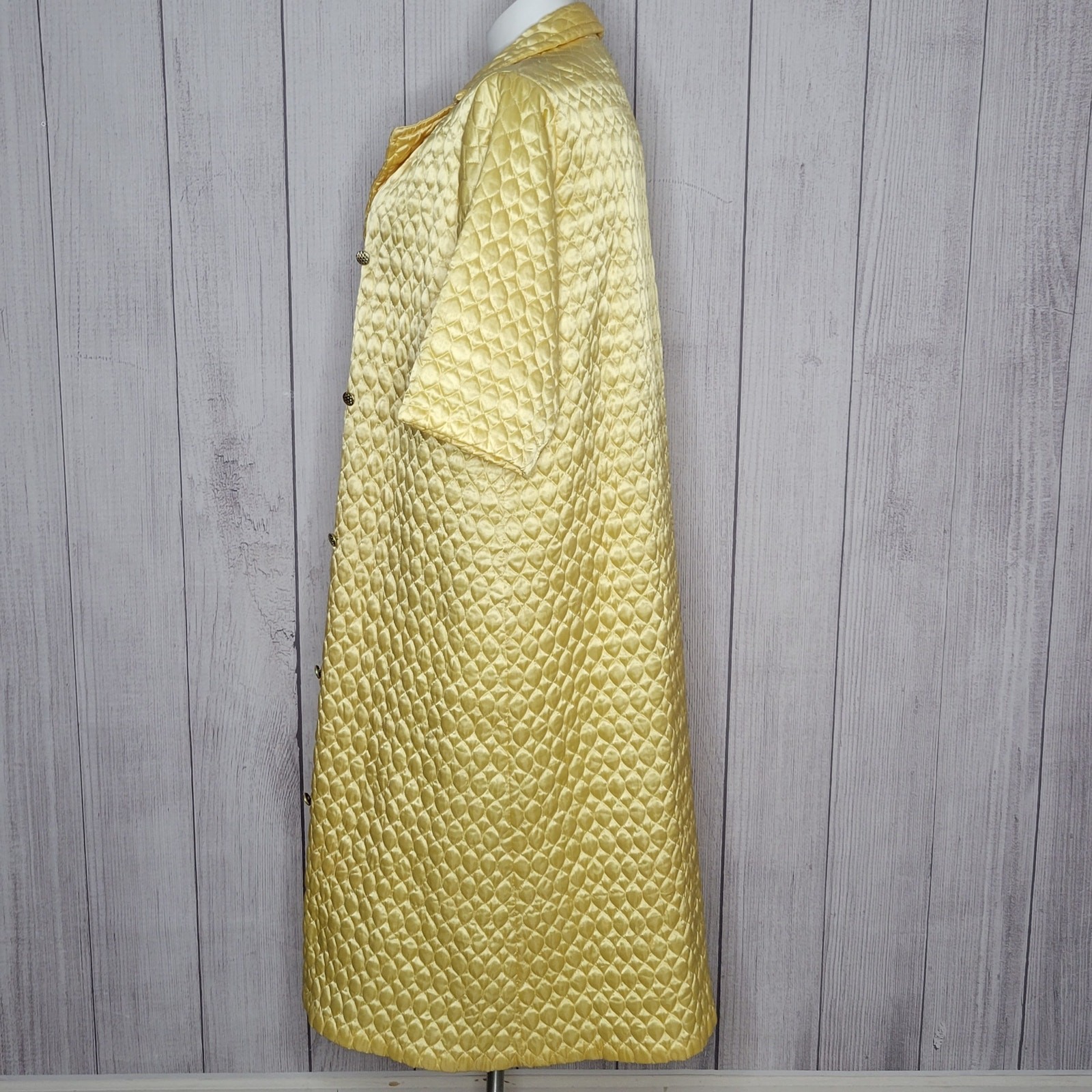Vintage 50s Paulette of New York Yellow Satin-y Quilted Coat, XXL