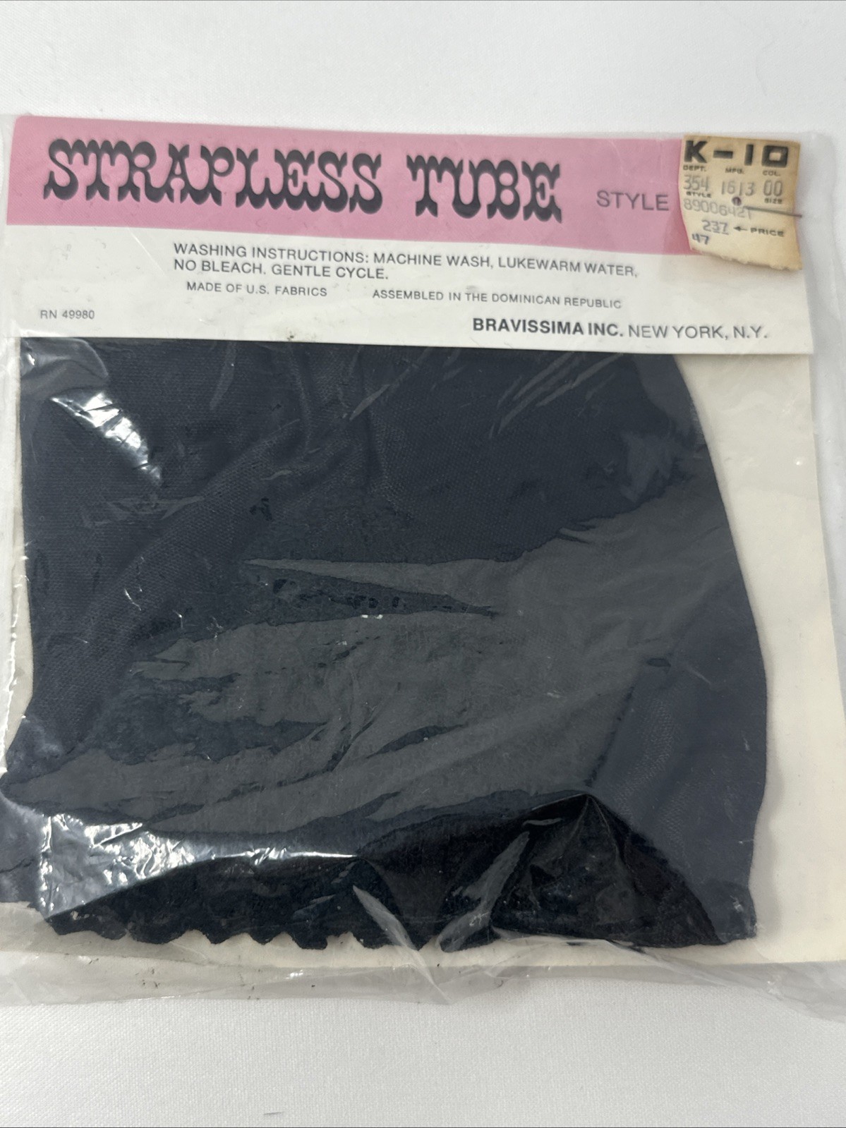 Vintage 1970s Miracle Fabric Strapless Tube Black Bra | Collectors | Sz: 36A/B/C