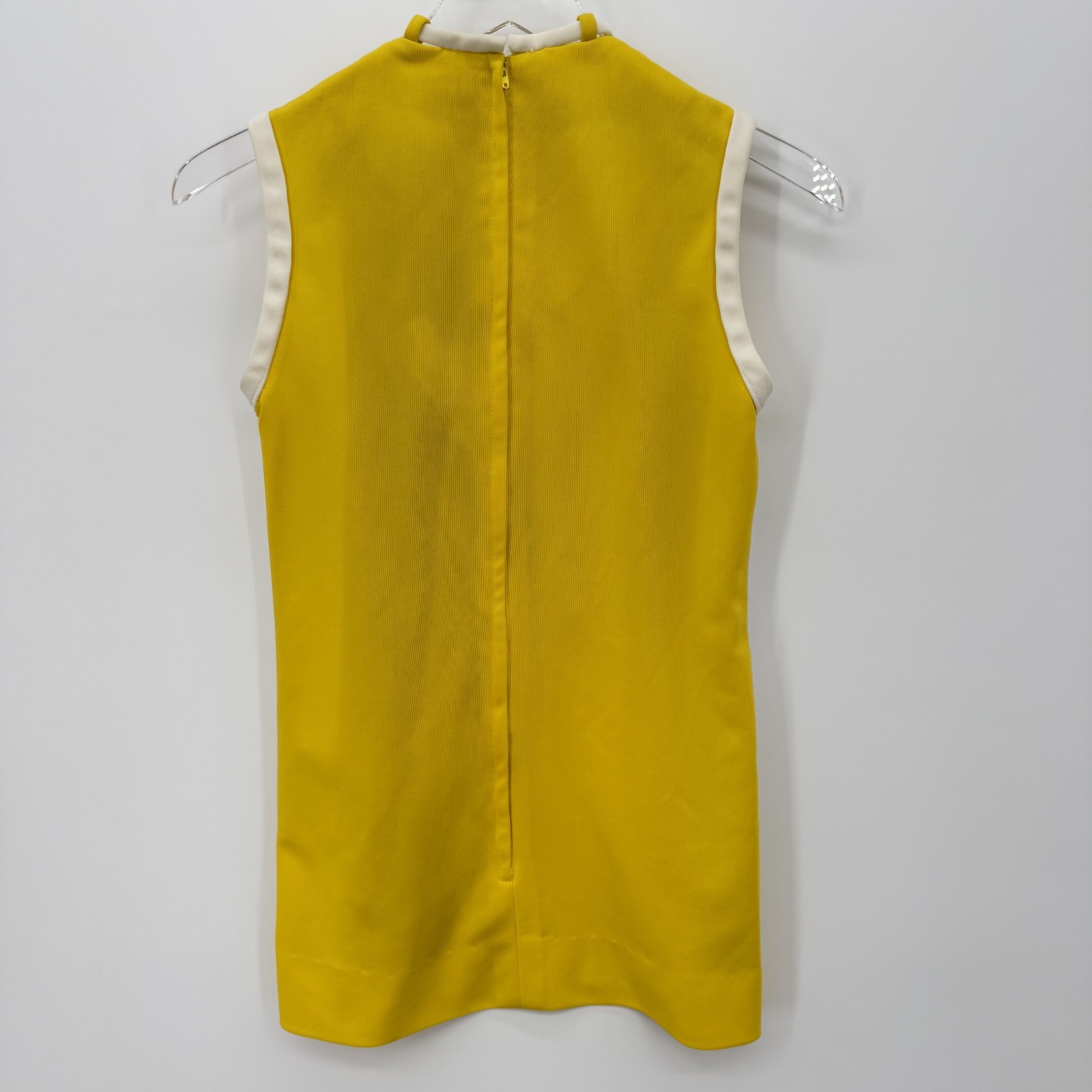 Vintage 60s 70s Eve Le Coq Mod Top Size XS Yellow White Colorblock Tie Neck