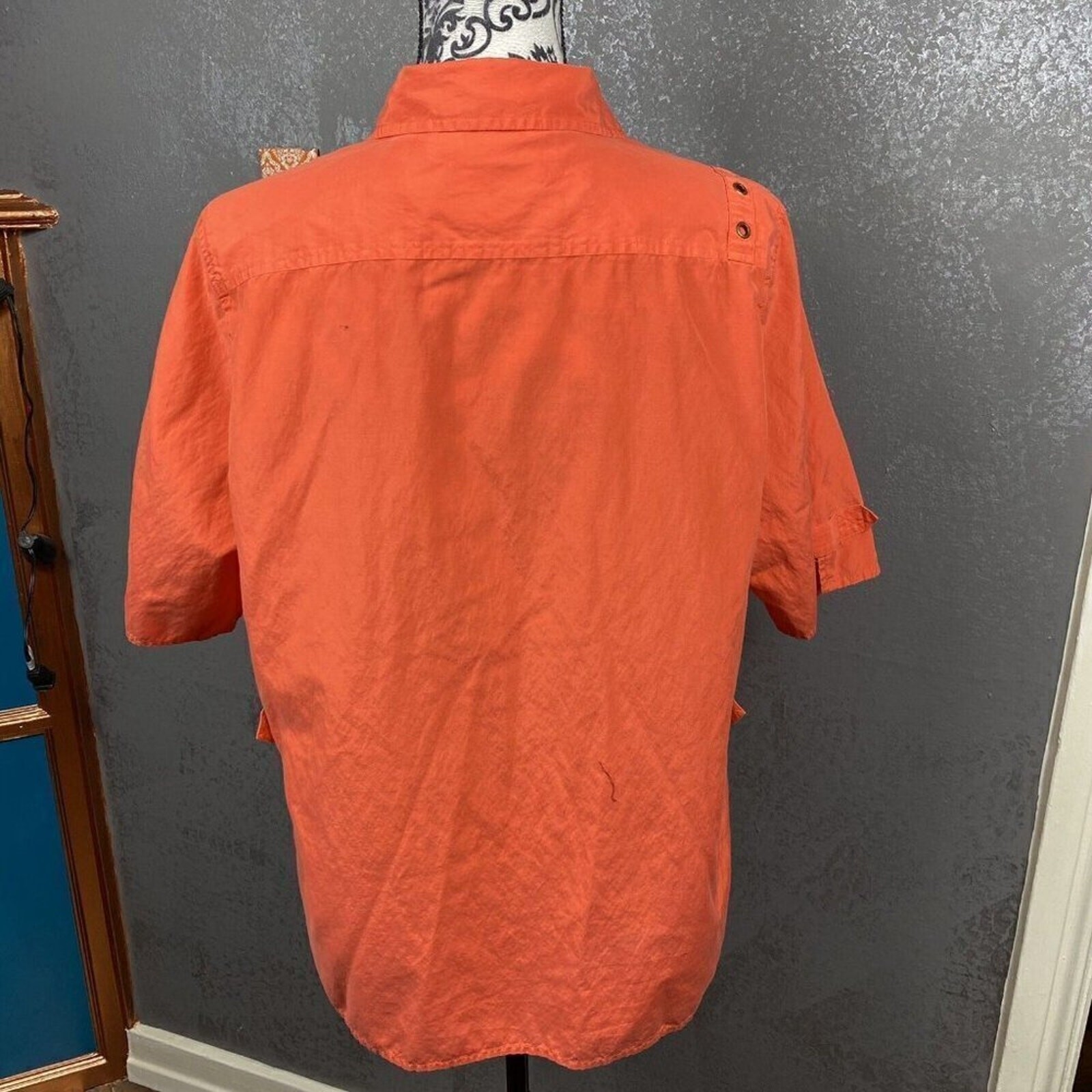 Alain Weiz Vintage Salmon Silk Blend Safari Button-Up Shirt Sz 14 Coral Utility