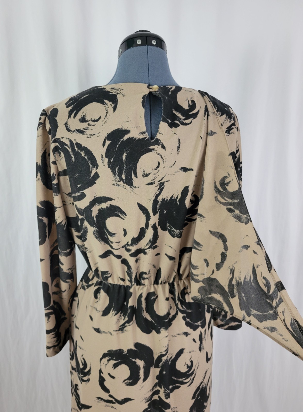 Vintage Marti Petite Brown & Black Blouson Dress w Overlay Wrap Size 16
