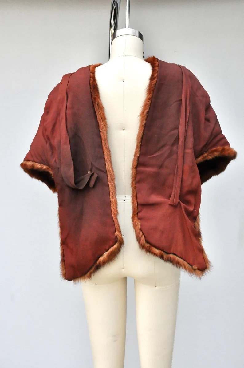 Vintage Mink Fur Stole Cape Capelet Wrap Shawl POCKETS 40s 50s Mid Century