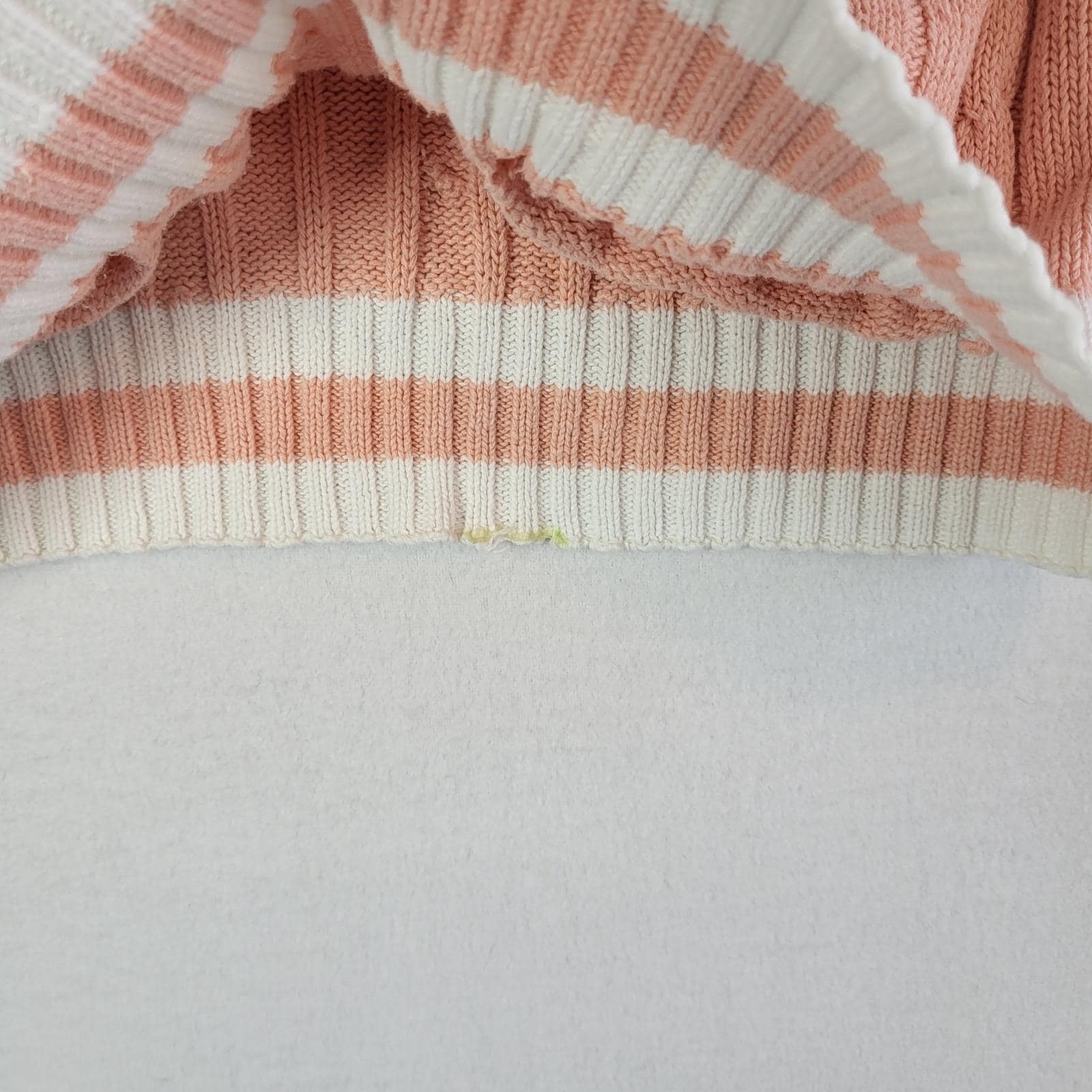 Vintage 90s Cable Knit Varsity Tennis Sweater Pink Cream Womens M Distressed