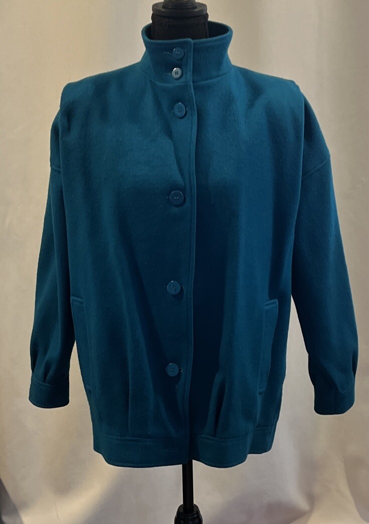 Vintage Learsi Turquoise 100% New Wool Coat Fully Lined Size 9 Beautiful