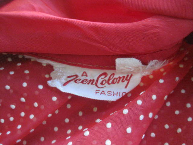 Vintage 1950s Sheer Dress Red White Swiss Dots Sailor Look Rhinestones 32 XS S