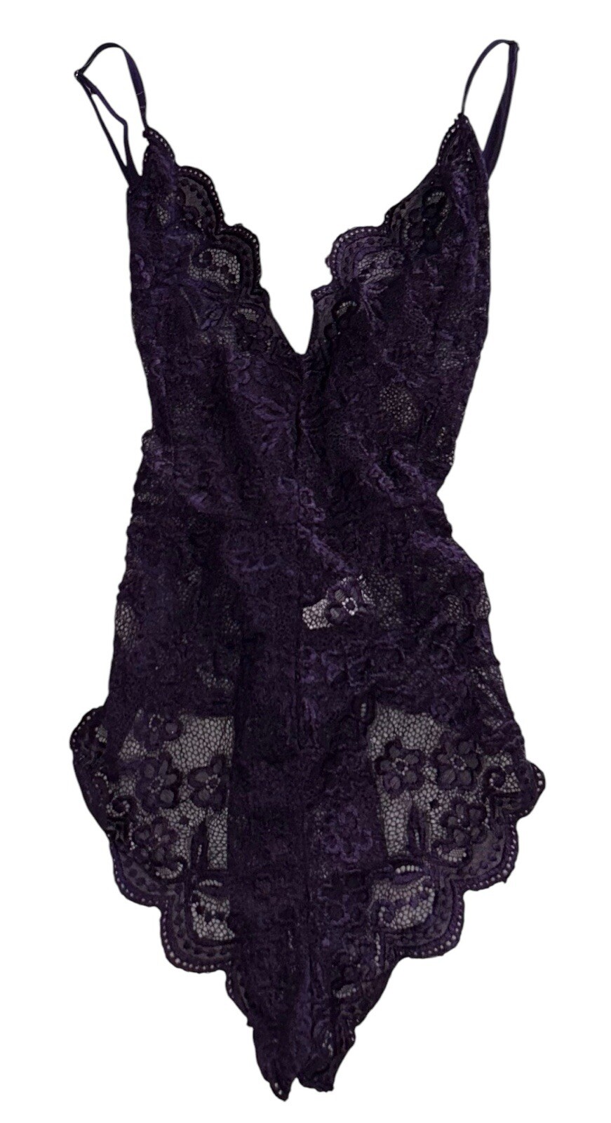 Avidlove Purple Silky Lace Sheer Embroidery Teddy Nightie Womens L NOS