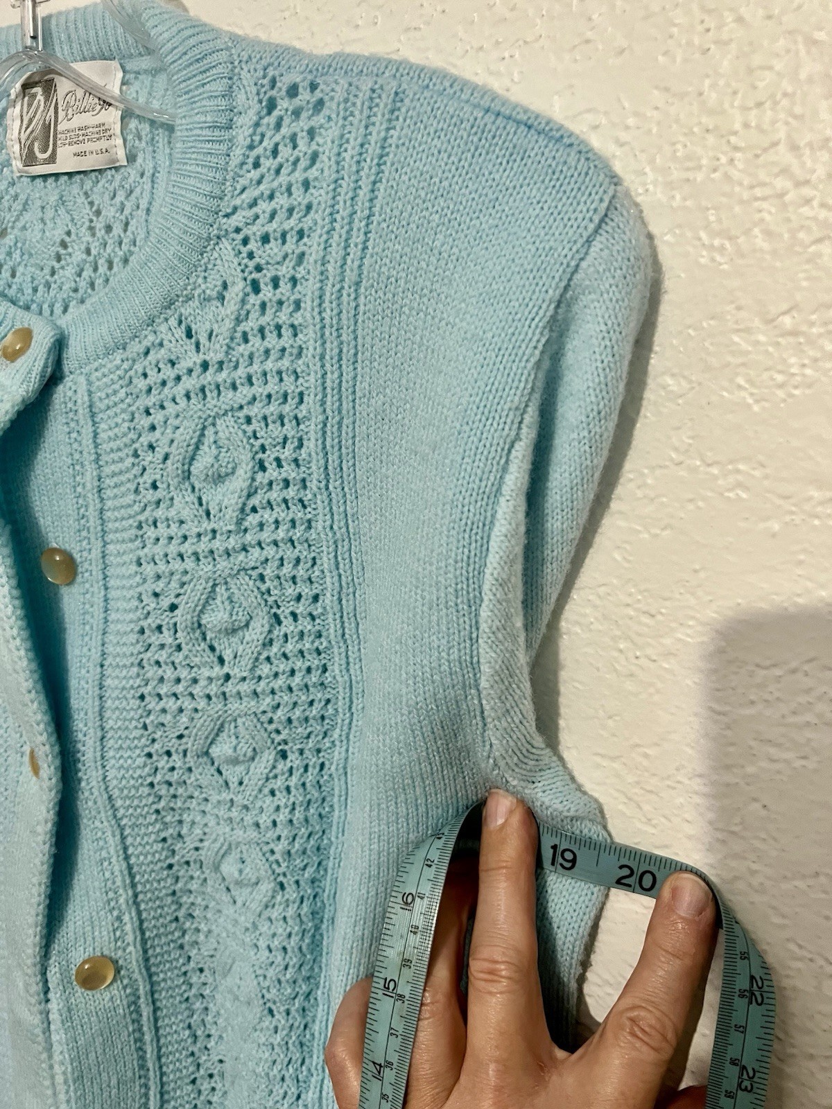 Vtg Med Baby Blue Cottagecore Feminine Grandmacore Nerd Pearl Cardigan Sweater