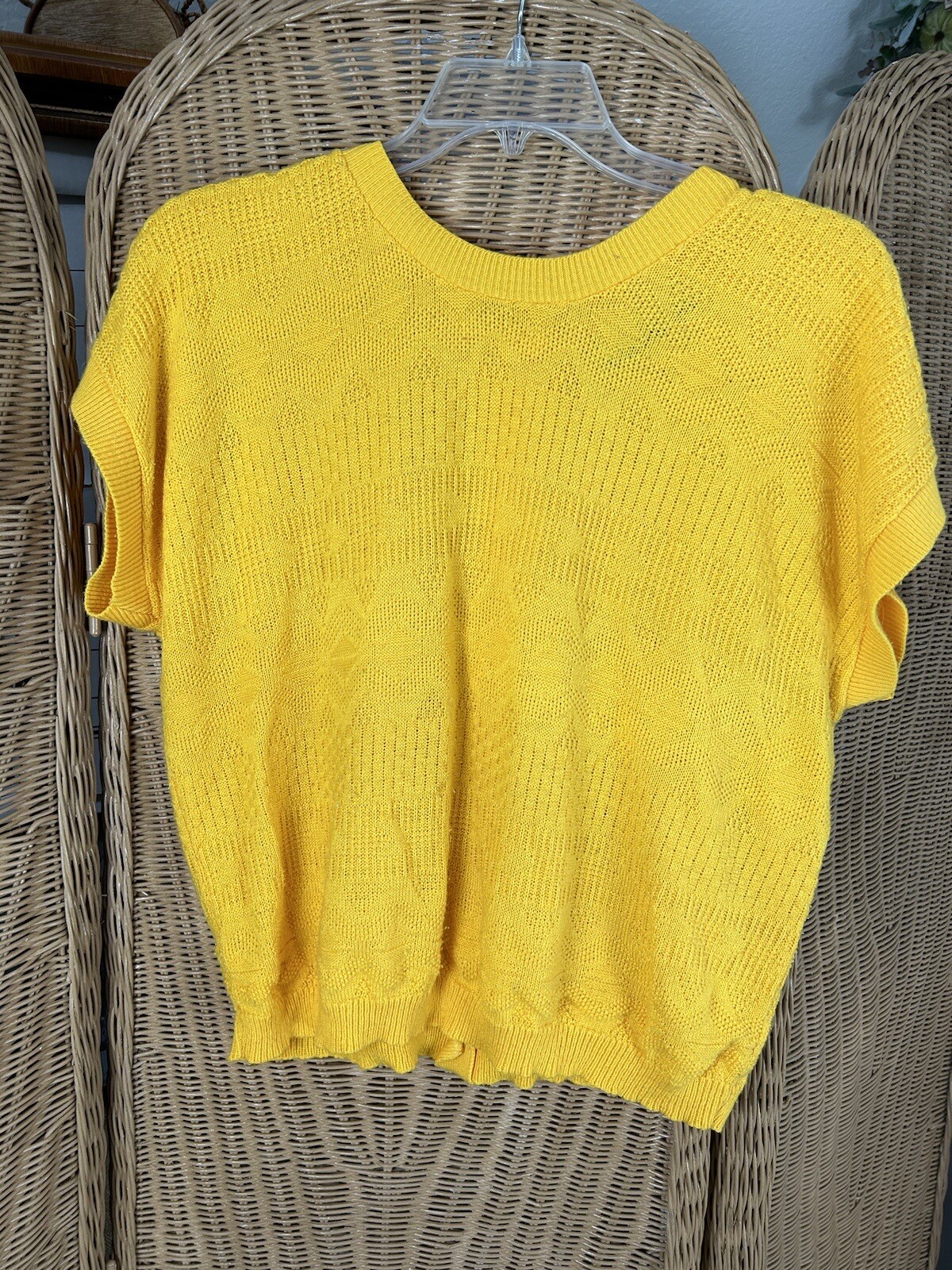Vintage Women Sweater Short Sleeve Academia Classic Diana Margo Yellow 1X