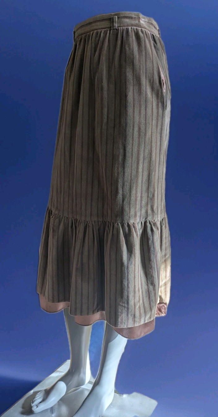 Vintage 1970s The Strawberry Plant Striped Velvet Midi Skirt w/Ruffled Hem XS