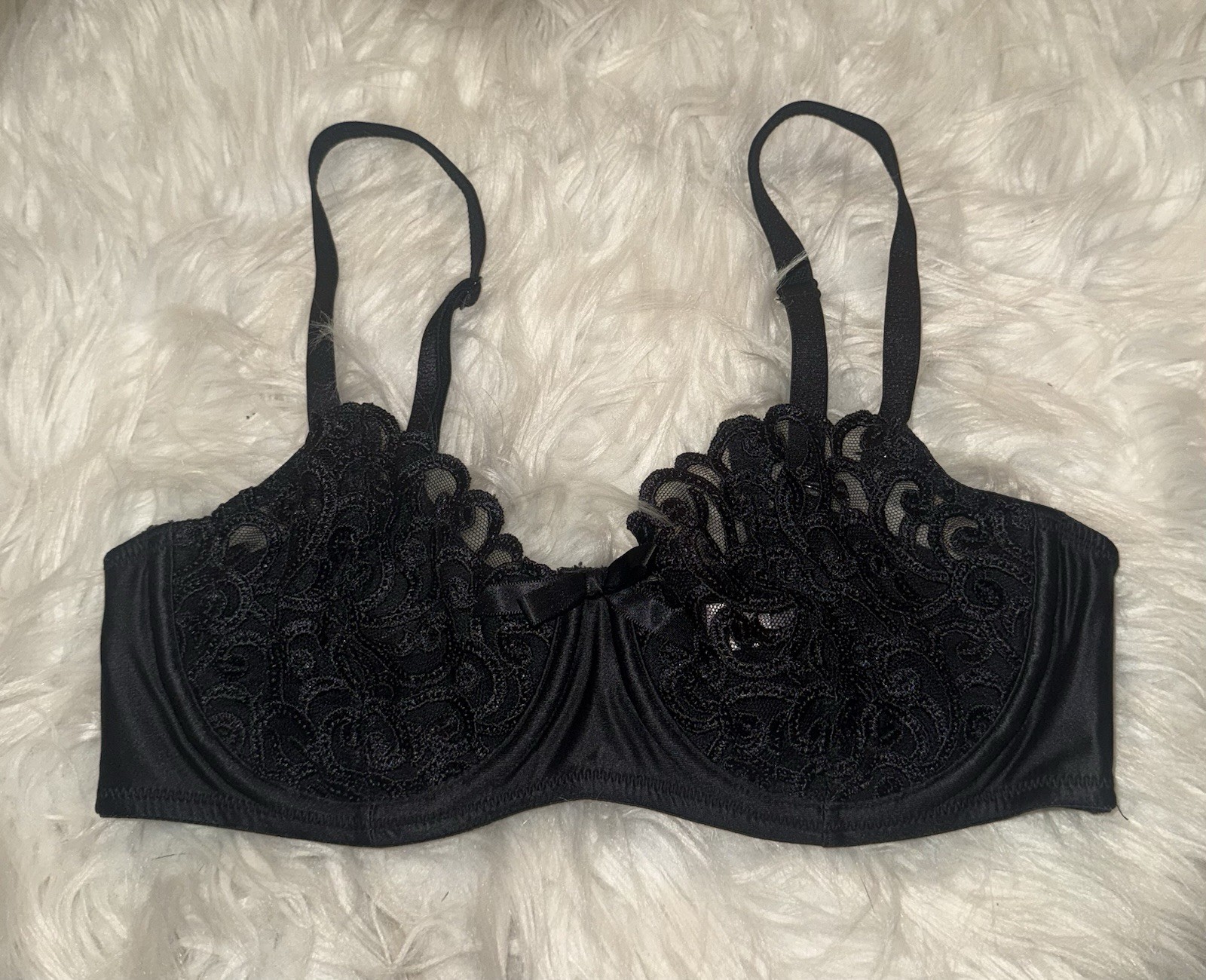 Vintage Victorias Secret Pink Label Lace Balconette Bra Sheer Womens 36B Black