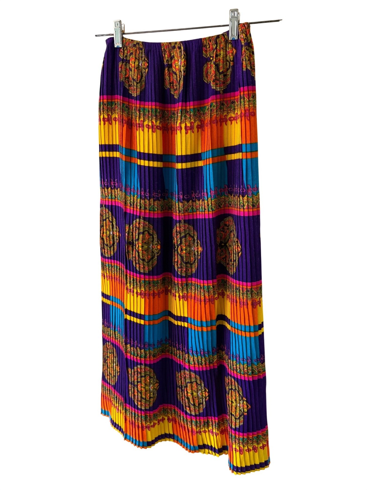 Rhapsody By Glazier Womens Accordion-pleated Maxi Skirt Size M Multicolor Vintag