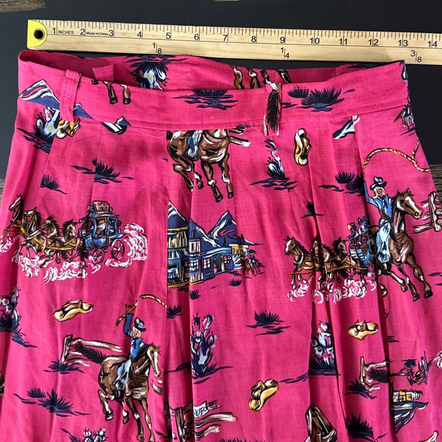Vintage 90s Western Rodeo Horse Cowboy Print Pink Midi Skirt Womens M