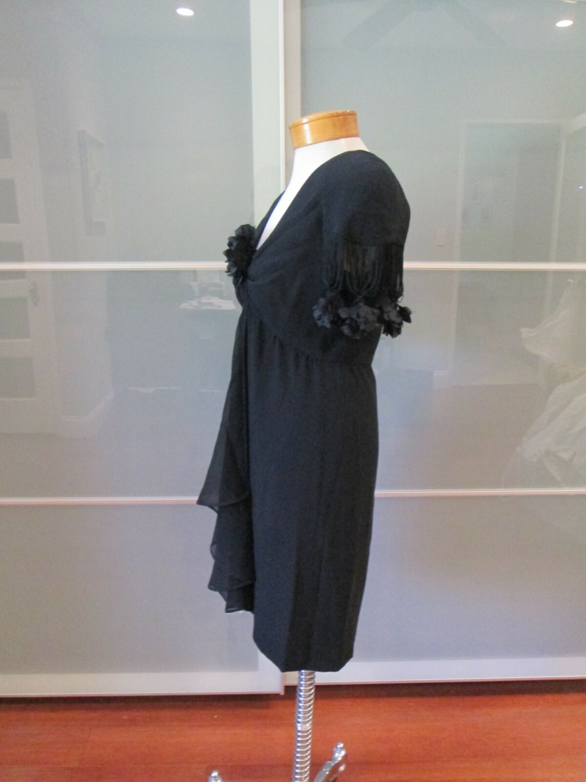 Stanley Platos ILGWU Chiffon Fringe & Floret Detail Dress Size 8